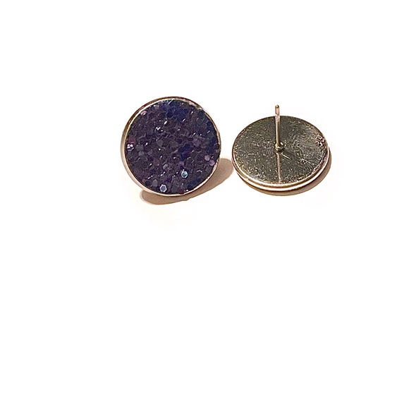 Earrings, round faced blue and purple iridescent - Picture 6 of 7